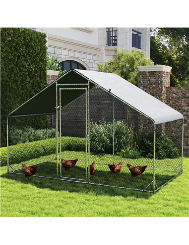 PawHut Large Chicken Coop, Galvanised Walk In Chicken Coop Hen House w/ Water-Resist Cover, 3 x 1.7 x 1.9m