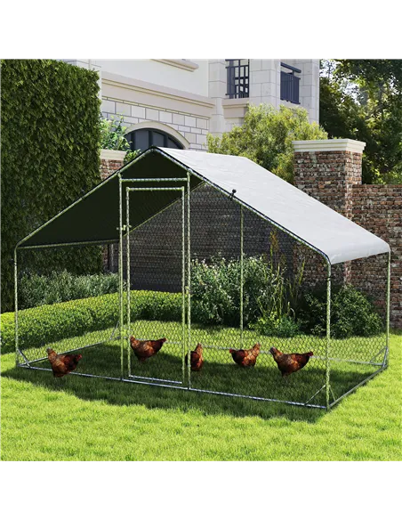 PawHut Large Chicken Coop, Galvanised Walk In Chicken Coop Hen House w/ Water-Resist Cover, 3 x 1.7 x 1.9m