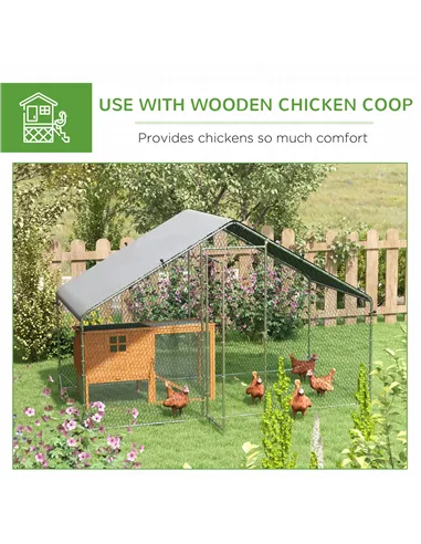 PawHut Large Chicken Coop, Galvanised Walk In Chicken Coop Hen House w/ Water-Resist Cover, 3 x 1.7 x 1.9m