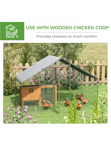 PawHut Large Chicken Coop, Galvanised Walk In Chicken Coop Hen House w/ Water-Resist Cover, 3 x 1.7 x 1.9m