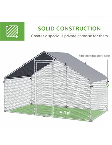 PawHut Large Chicken Coop, Galvanised Walk In Chicken Coop Hen House w/ Water-Resist Cover, 3 x 1.7 x 1.9m