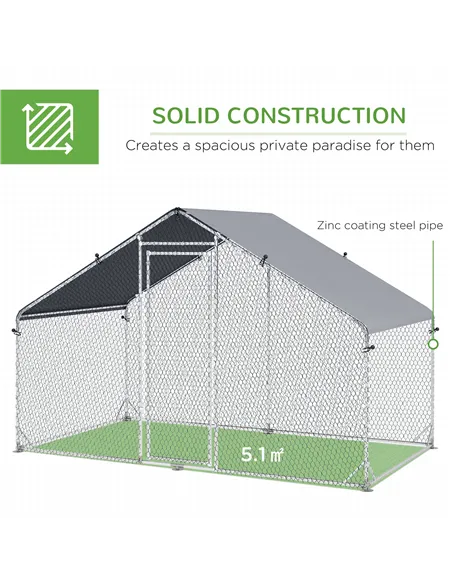 PawHut Large Chicken Coop, Galvanised Walk In Chicken Coop Hen House w/ Water-Resist Cover, 3 x 1.7 x 1.9m