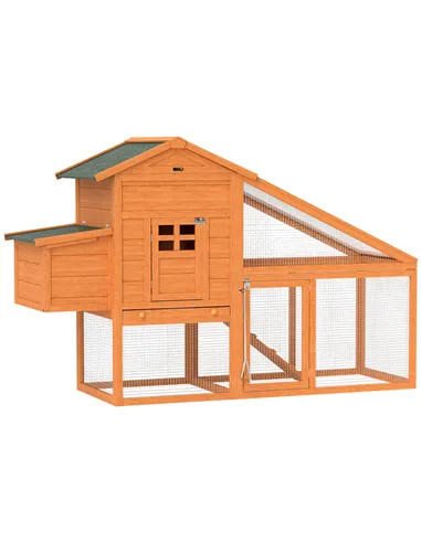 PawHut Wooden Chicken Coop with Run, Nesting Box, Slide-out Tray, Ramp, Perches, Asphalt Roof, 179 x 67 x 115cm
