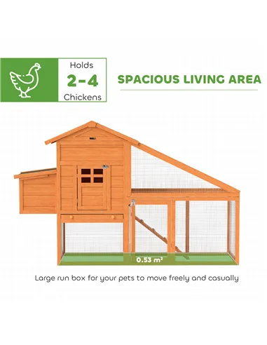 PawHut Wooden Chicken Coop with Run, Nesting Box, Slide-out Tray, Ramp, Perches, Asphalt Roof, 179 x 67 x 115cm