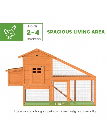 PawHut Wooden Chicken Coop with Run, Nesting Box, Slide-out Tray, Ramp, Perches, Asphalt Roof, 179 x 67 x 115cm