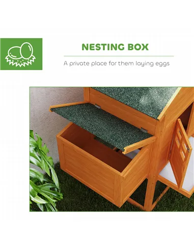PawHut Wooden Chicken Coop with Run, Nesting Box, Slide-out Tray, Ramp, Perches, Asphalt Roof, 179 x 67 x 115cm