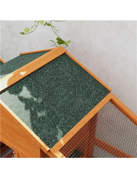 PawHut Wooden Chicken Coop with Run, Nesting Box, Slide-out Tray, Ramp, Perches, Asphalt Roof, 179 x 67 x 115cm
