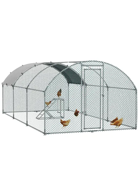 PawHut Walk In Chicken Run with Chicken Activity Shelf and Cover, 2.8 x 5.7 x 2m