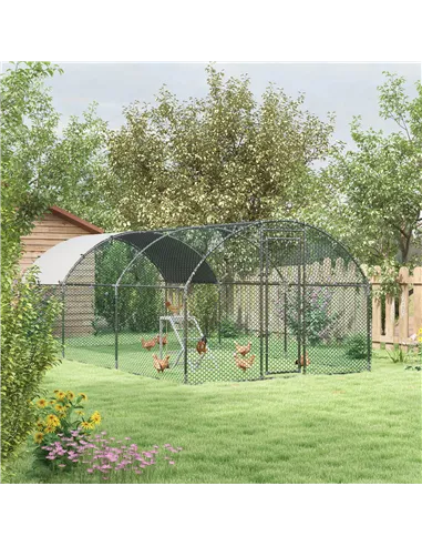 PawHut Walk In Chicken Run with Chicken Activity Shelf and Cover, 2.8 x 5.7 x 2m