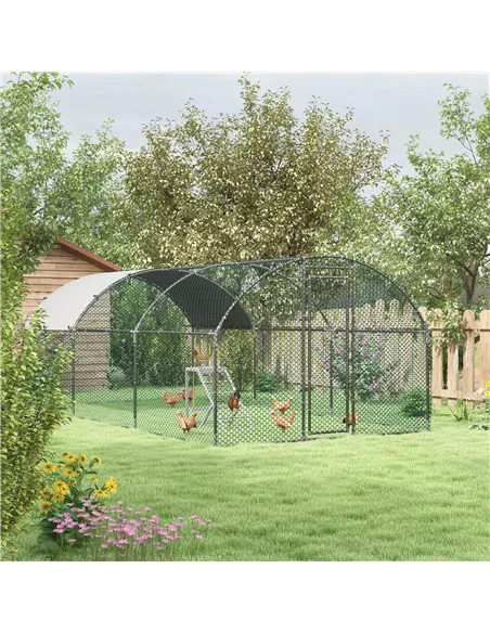 PawHut Walk In Chicken Run with Chicken Activity Shelf and Cover, 2.8 x 5.7 x 2m