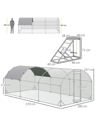 PawHut Walk In Chicken Run with Chicken Activity Shelf and Cover, 2.8 x 5.7 x 2m