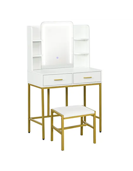 HOMCOM LED Light Dressing Table, with Stool - White