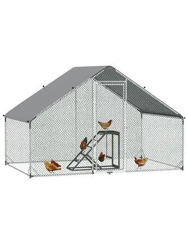 PawHut Walk In Chicken Run with Chicken Activity Shelf and Cover, 3 x 2 x 2m