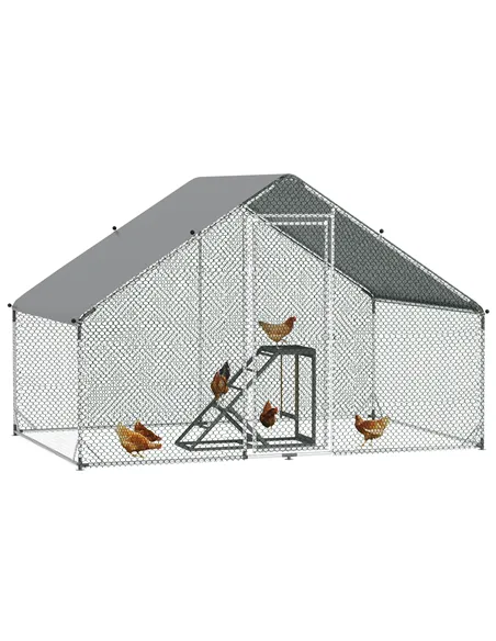 PawHut Walk In Chicken Run with Chicken Activity Shelf and Cover, 3 x 2 x 2m