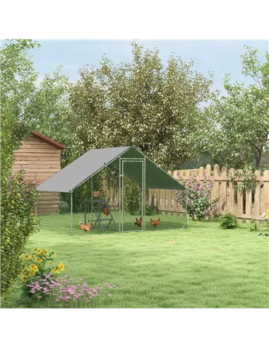 PawHut Walk In Chicken Run with Chicken Activity Shelf and Cover, 3 x 2 x 2m