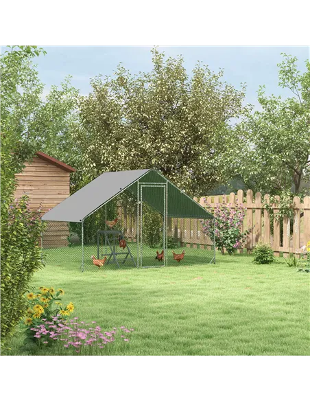 PawHut Walk In Chicken Run with Chicken Activity Shelf and Cover, 3 x 2 x 2m