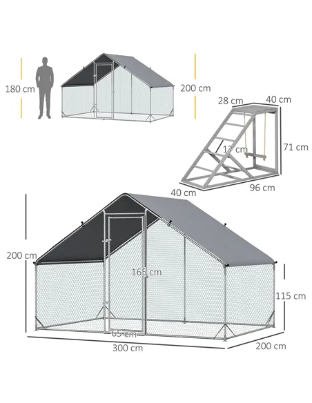 PawHut Walk In Chicken Run with Chicken Activity Shelf and Cover, 3 x 2 x 2m