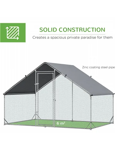 PawHut Walk In Chicken Run with Chicken Activity Shelf and Cover, 3 x 2 x 2m