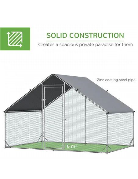 PawHut Walk In Chicken Run with Chicken Activity Shelf and Cover, 3 x 2 x 2m
