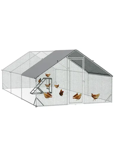 PawHut Walk-in Galvanised Steel Chicken Run with Chicken Activity Shelf and Cover, 3 x 6 x 2m