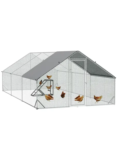 PawHut Walk-in Galvanised Steel Chicken Run with Chicken Activity Shelf and Cover, 3 x 6 x 2m