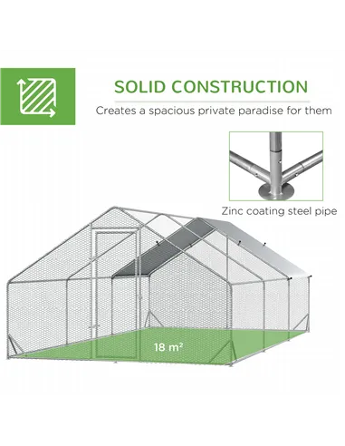PawHut Walk-in Galvanised Steel Chicken Run with Chicken Activity Shelf and Cover, 3 x 6 x 2m