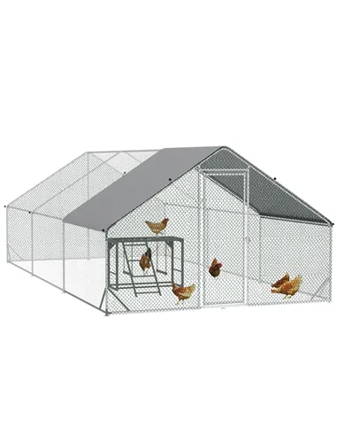 PawHut Walk In Chicken Run with Chicken Activity Shelf and Cover, 3 x 6 x 2m