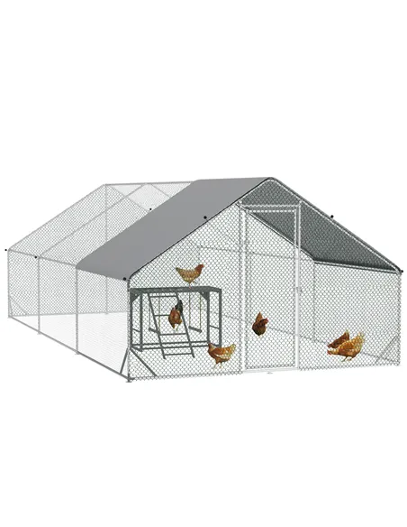 PawHut Walk In Chicken Run with Chicken Activity Shelf and Cover, 3 x 6 x 2m