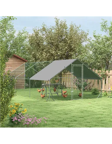 PawHut Walk In Chicken Run with Chicken Activity Shelf and Cover, 3 x 6 x 2m