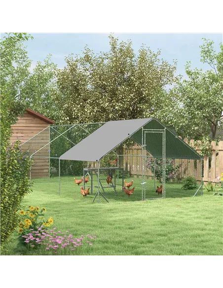 PawHut Walk In Chicken Run with Chicken Activity Shelf and Cover, 3 x 6 x 2m