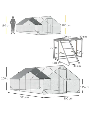PawHut Walk In Chicken Run with Chicken Activity Shelf and Cover, 3 x 6 x 2m