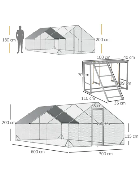 PawHut Walk In Chicken Run with Chicken Activity Shelf and Cover, 3 x 6 x 2m