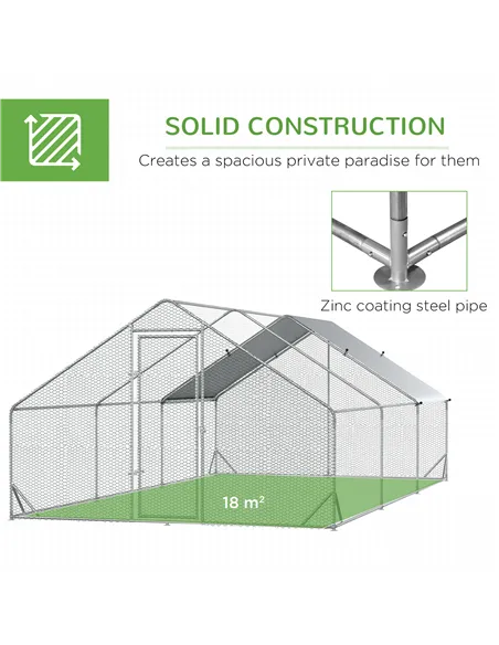PawHut Walk In Chicken Run with Chicken Activity Shelf and Cover, 3 x 6 x 2m