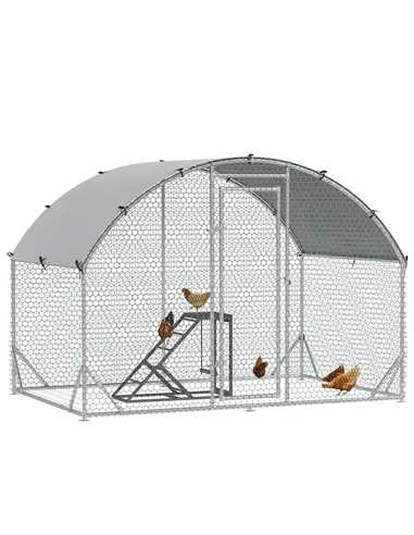 PawHut Walk-In Chicken Run, Metal Chicken Coop with Cover, Outdoor Hen Poultry House Cage with Chicken Activity Shelf, for Chick
