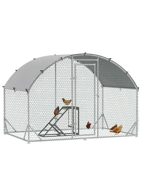 PawHut Walk-In Chicken Run, Metal Chicken Coop with Cover, Outdoor Hen Poultry House Cage with Chicken Activity Shelf, for Chick