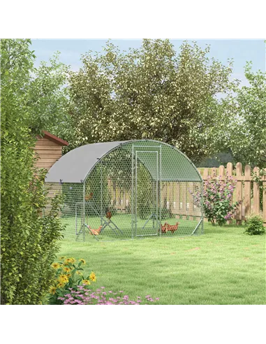 PawHut Walk-In Chicken Run, Metal Chicken Coop with Cover, Outdoor Hen Poultry House Cage with Chicken Activity Shelf, for Chick