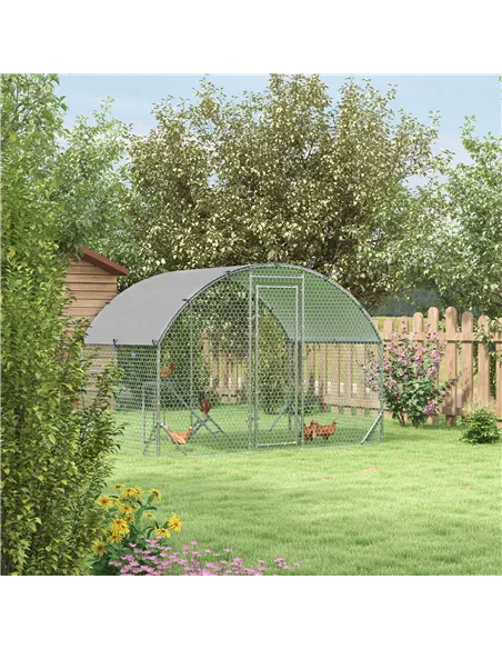 PawHut Walk-In Chicken Run, Metal Chicken Coop with Cover, Outdoor Hen Poultry House Cage with Chicken Activity Shelf, for Chick