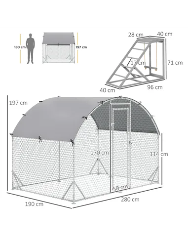 PawHut Walk-In Chicken Run, Metal Chicken Coop with Cover, Outdoor Hen Poultry House Cage with Chicken Activity Shelf, for Chick
