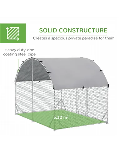 PawHut Walk-In Chicken Run, Metal Chicken Coop with Cover, Outdoor Hen Poultry House Cage with Chicken Activity Shelf, for Chick