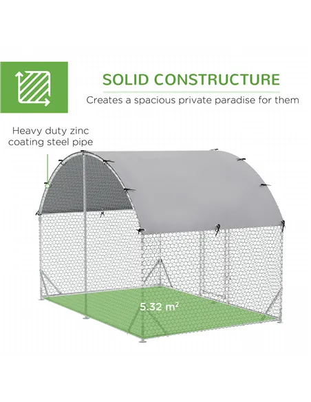 PawHut Walk-In Chicken Run, Metal Chicken Coop with Cover, Outdoor Hen Poultry House Cage with Chicken Activity Shelf, for Chick