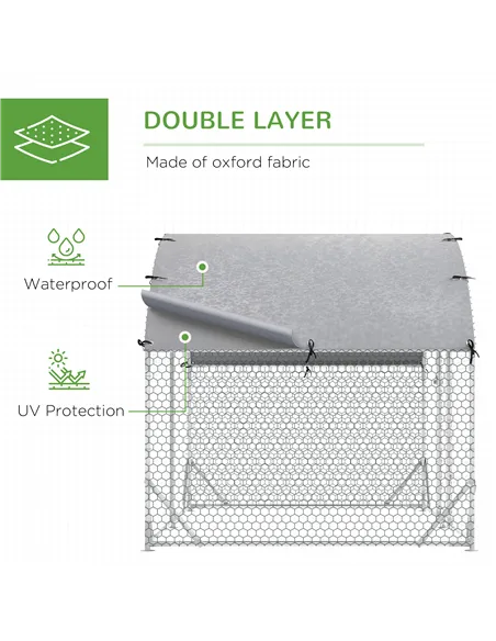 PawHut Walk-In Chicken Run, Metal Chicken Coop with Cover, Outdoor Hen Poultry House Cage with Chicken Activity Shelf, for Chick