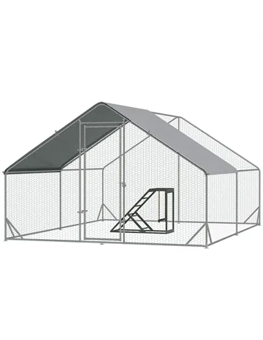 PawHut Walk In Chicken Run with Chicken Activity Shelf and Cover, 3 x 4 x 2m