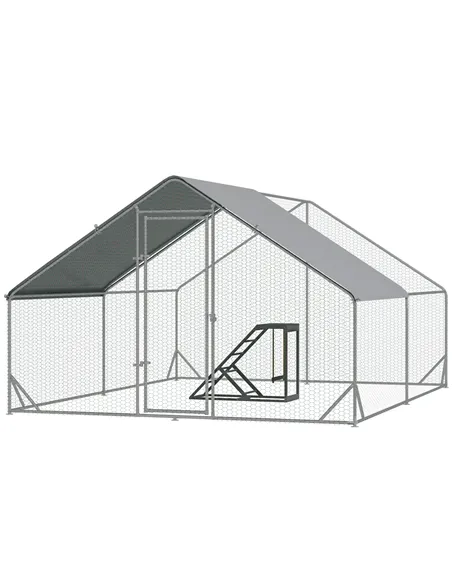 PawHut Walk In Chicken Run with Chicken Activity Shelf and Cover, 3 x 4 x 2m