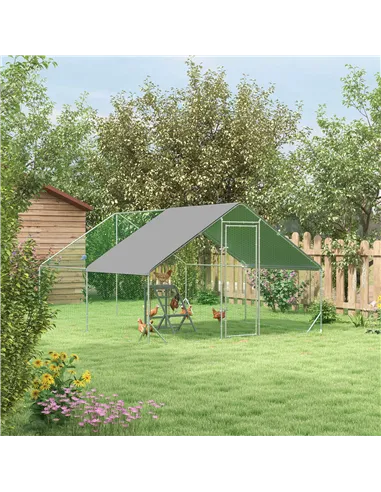 PawHut Walk In Chicken Run with Chicken Activity Shelf and Cover, 3 x 4 x 2m