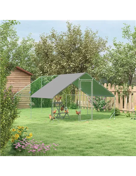 PawHut Walk In Chicken Run with Chicken Activity Shelf and Cover, 3 x 4 x 2m