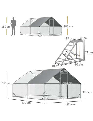PawHut Walk In Chicken Run with Chicken Activity Shelf and Cover, 3 x 4 x 2m