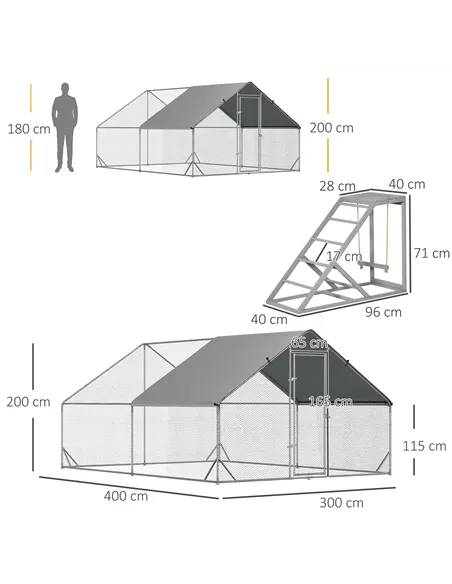 PawHut Walk In Chicken Run with Chicken Activity Shelf and Cover, 3 x 4 x 2m