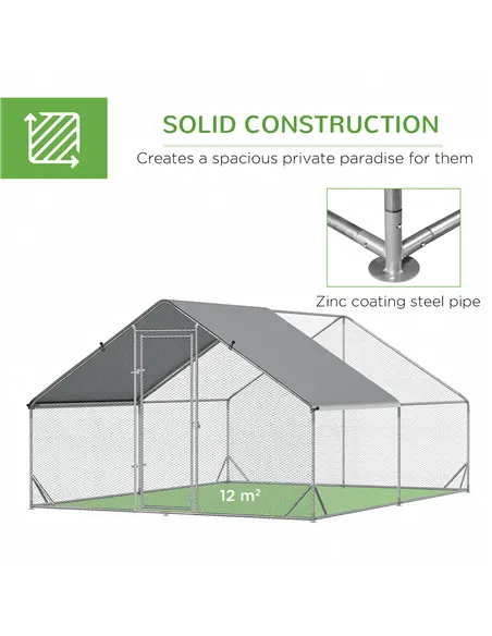 PawHut Walk In Chicken Run with Chicken Activity Shelf and Cover, 3 x 4 x 2m