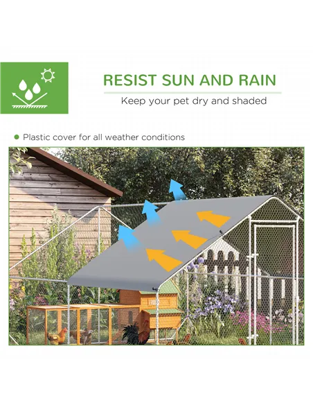 PawHut Walk In Chicken Run with Chicken Activity Shelf and Cover, 3 x 4 x 2m