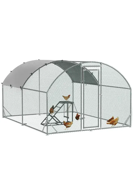 PawHut Walk In Chicken Run with Chicken Activity Shelf and Cover, 2.8 x 3.8 x 2m